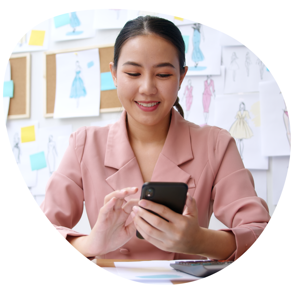 Woman reading news from phone